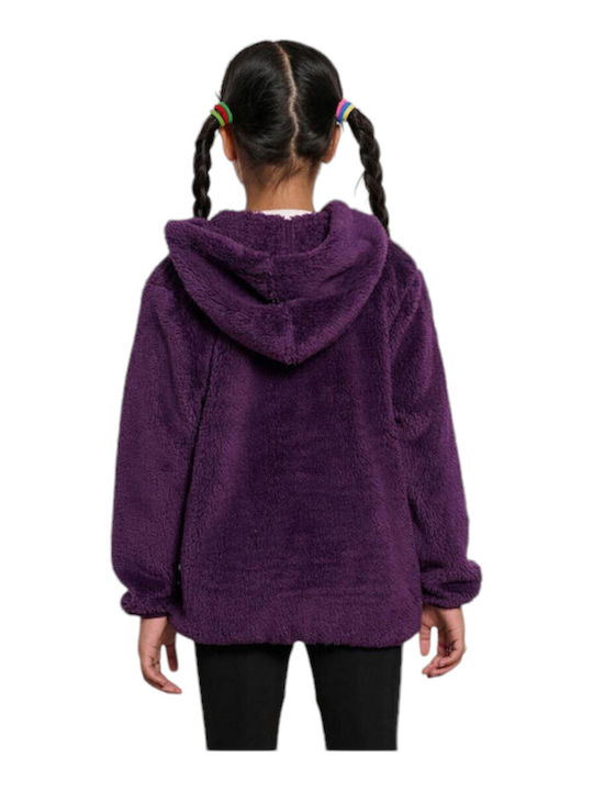Athletic Kids Cardigan Fleece with Hood Purple