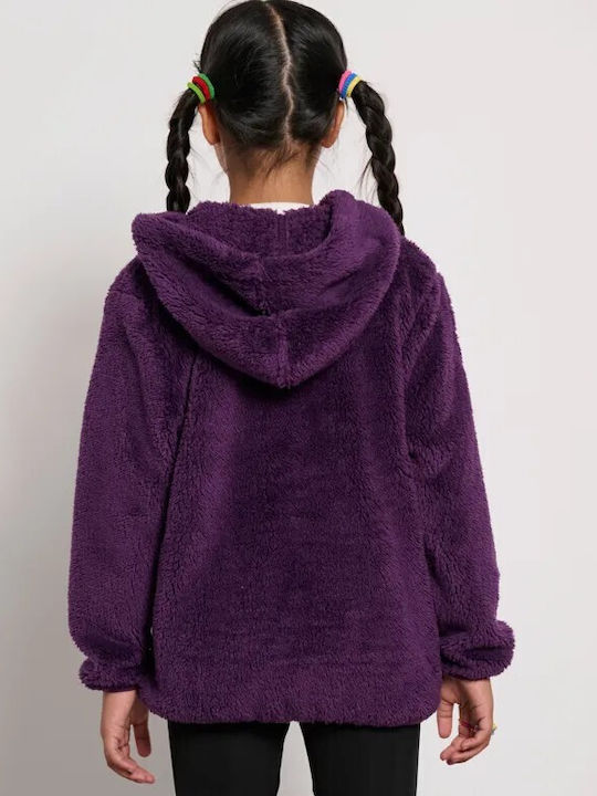 Athletic Kids Cardigan Fleece with Hood Purple
