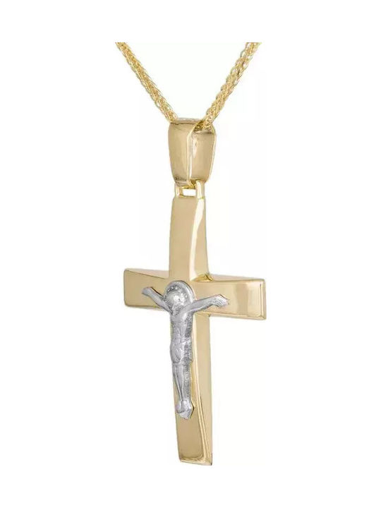 Men's Gold Cross 9K with the Crucified with Chain