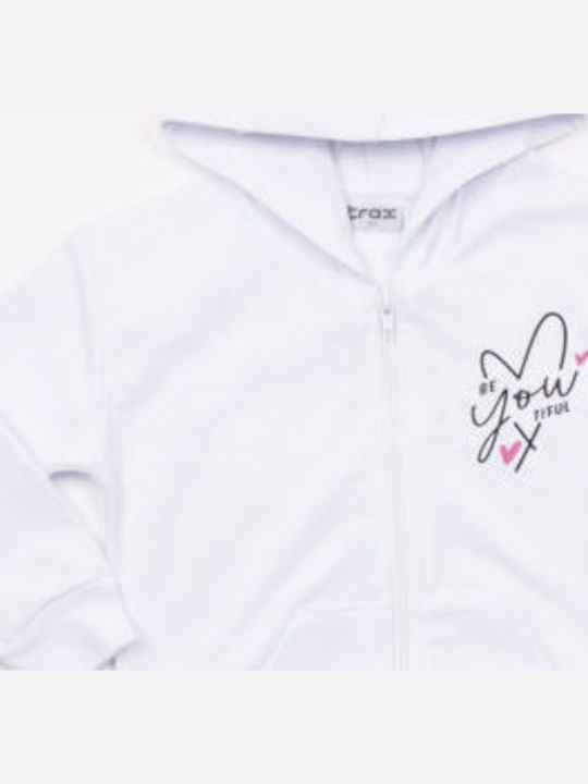 Kids Cardigan Sweatshirt Cotton with Hood White