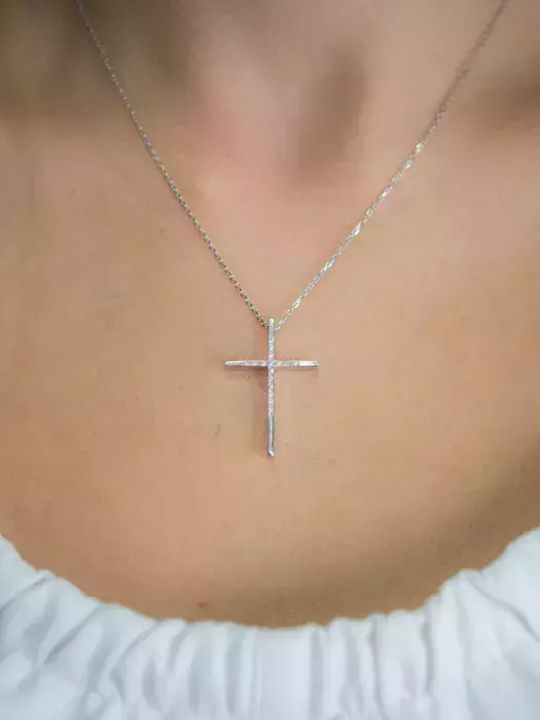 Women's White Gold Cross 18K with Chain