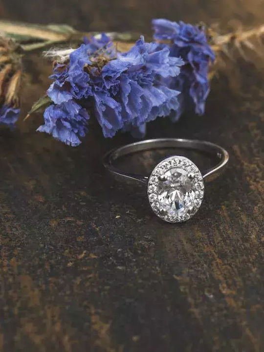 Ring with Zircon made of White gold 14K
