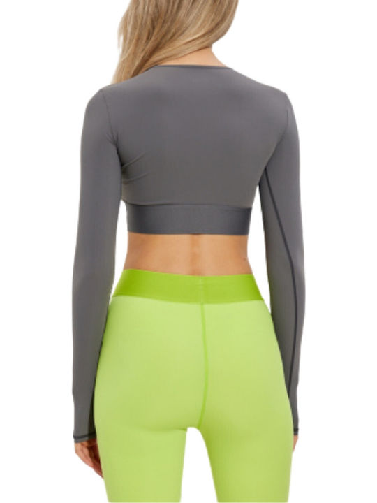 Women's Long Sleeve Crop Top Grey