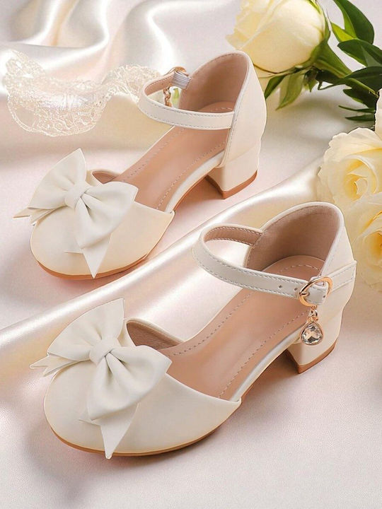 Kids Leather Ballerinas with Hoop & Loop Closure White