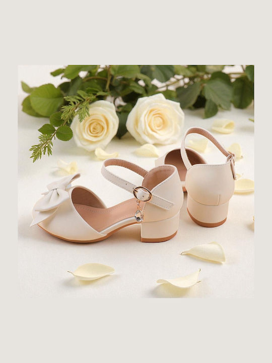 Kids Leather Ballerinas with Hoop & Loop Closure White
