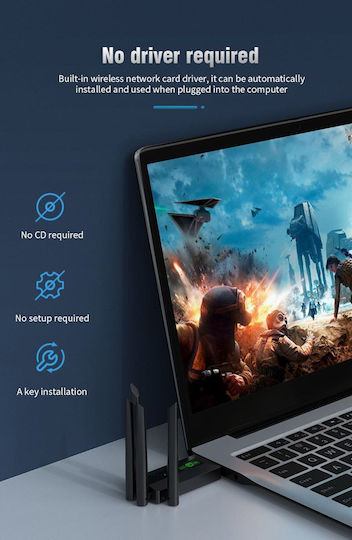 Wifi USB Адаптер Dual Band 2.4G+5GHz Wi-fi Dongle 4 Антени 802.11ac USB 3.0 Високоскоростен 1200Mbps Приемник Безжична Карта За PC Laptop