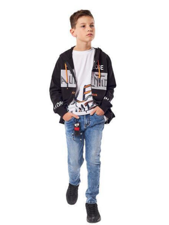 Kids Sweatshirt Cardigan Cotton with Hood Black