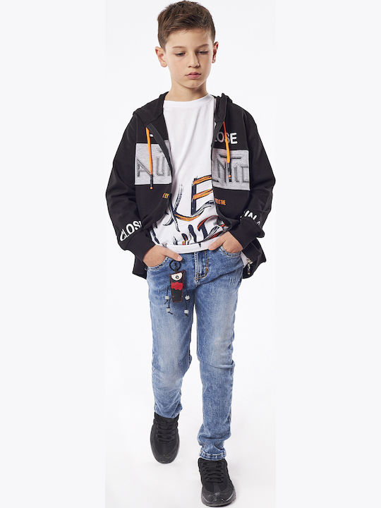 Kids Sweatshirt Cardigan Cotton with Hood Black