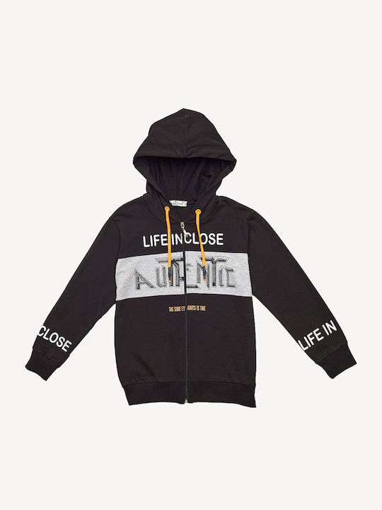 Kids Sweatshirt Cardigan Cotton with Hood Black