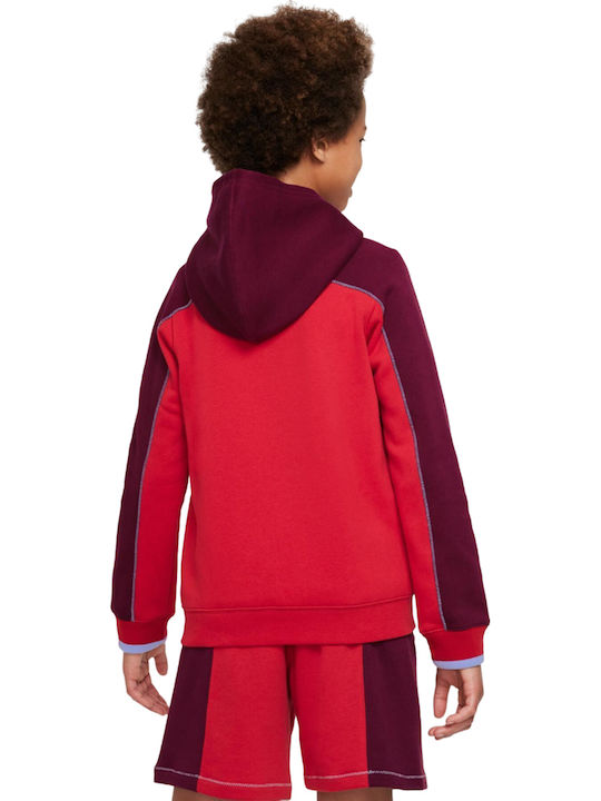 Athletic Kids Sweatshirt Cardigan Cotton with Hood Red Sportswear