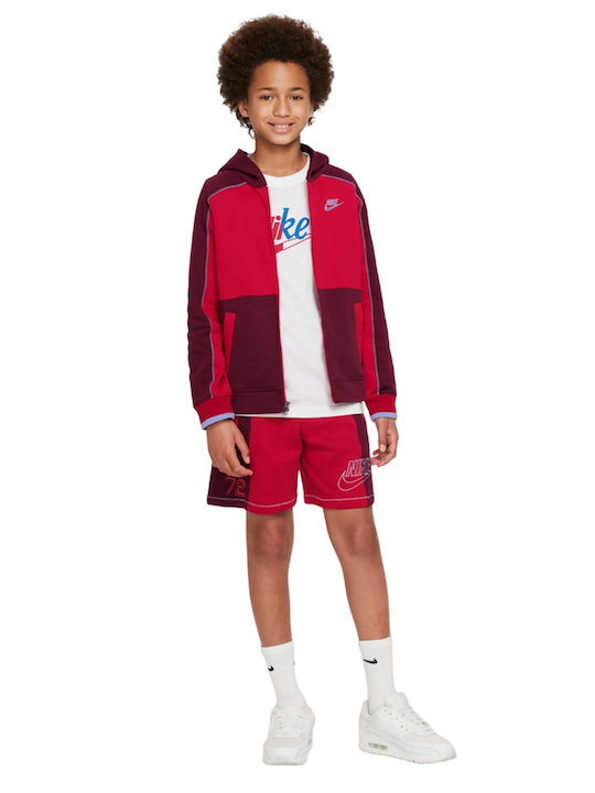 Athletic Kids Sweatshirt Cardigan Cotton with Hood Red Sportswear