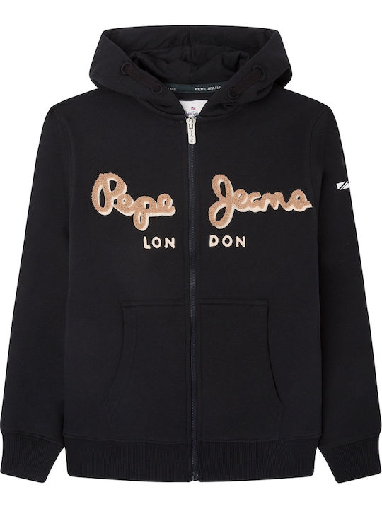 Kids Sweatshirt Cardigan with Hood and Pockets Black Lamonty