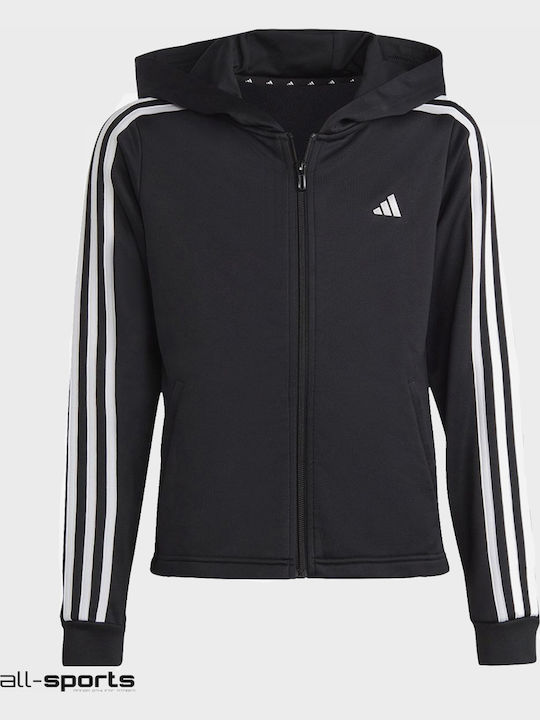 Athletic Kids Cardigan with Hood Black Aeroready 3-Stripes