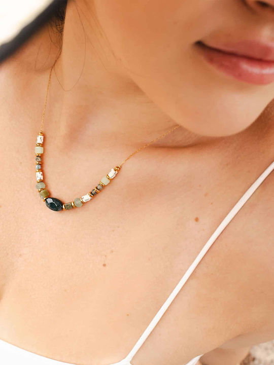 Akzent Necklace from Gold Plated Steel Turquoise