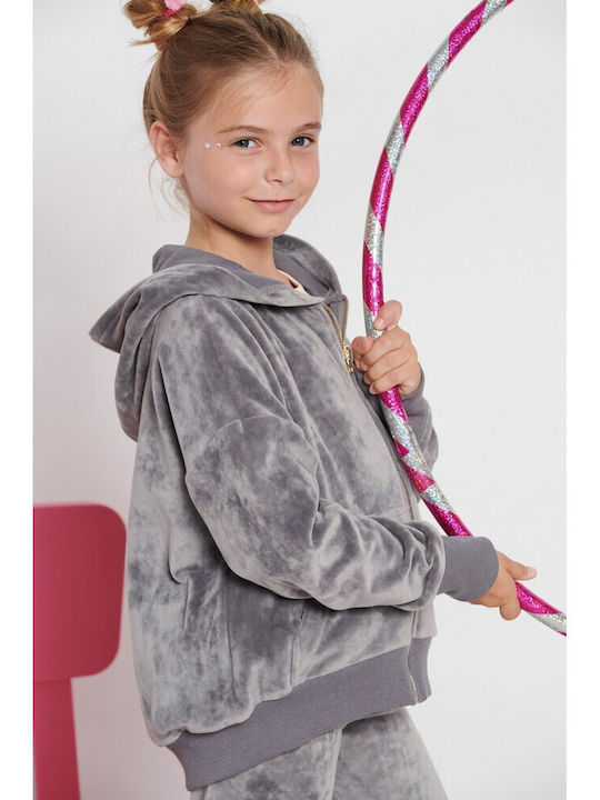 Athletic Kids Cardigan with Hood Gray Lux