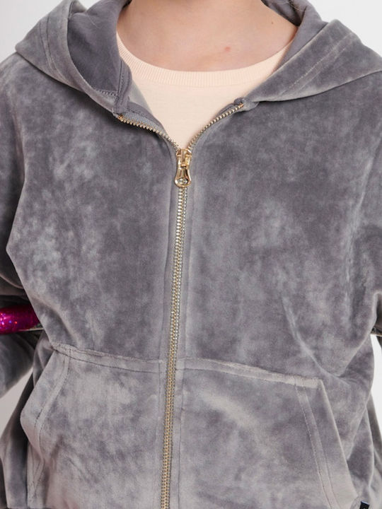 Athletic Kids Cardigan with Hood Gray Lux