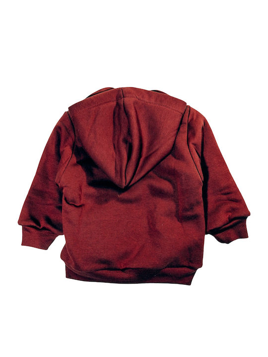 Kids Sweatshirt Cardigan Cotton with Hood Burgundy