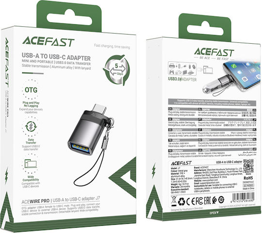 Acefast Converter USB-C male to USB-A female Gray 1pcs