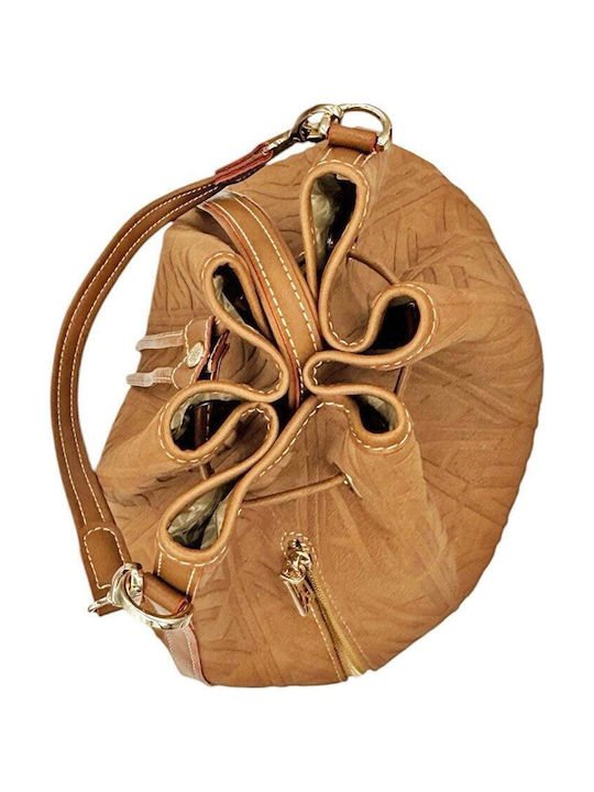Women's Suede Drawstring Bag in Tabac Brown