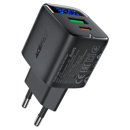 Acefast Wireless Charger GaN With USB-A Output Port And USB-C Output Port 35W Power Delivery Black A116