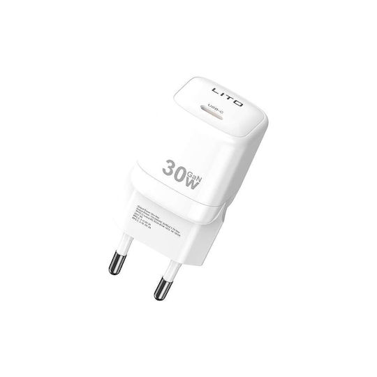 Lito Ladegerät ohne Kabel GaN mit USB-C Anschluss 30W Stromlieferung Weißs (LC11)
