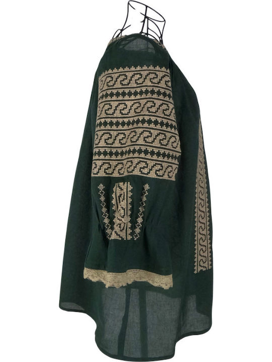 Bluza Damă Bumbac Mânecă Lungă Floral Verde Mușchi