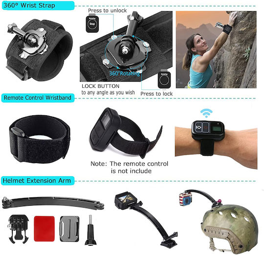 Techsuit Zubehörset für GoPro / SJCam Max / Held 12 / Held 11 / Held 10 / Held 9 / Held 8