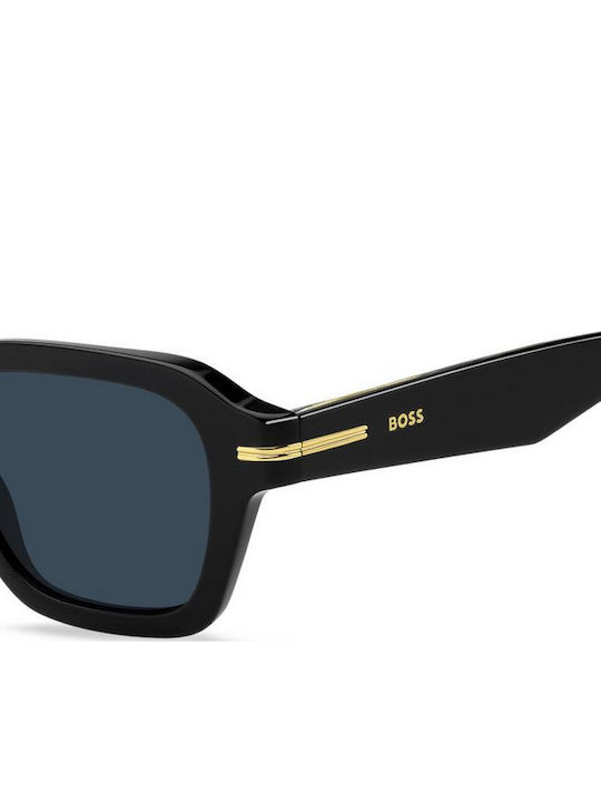 Boss Men's Sunglasses with Black Plastic Frame and Blue Lens Boss 1853/S 807/KU
