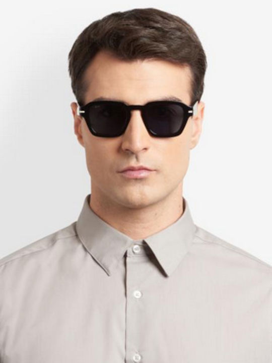 Boss Men's Sunglasses with Black Plastic Frame and Blue Lens Boss 1853/S 807/KU
