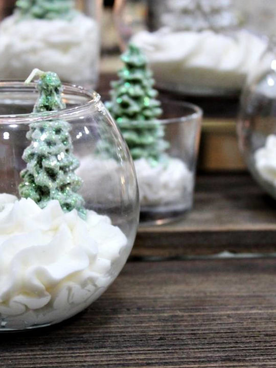 Glass 12 X 9cm Composition 2 Green Trees Scented Soy Candle White Musk