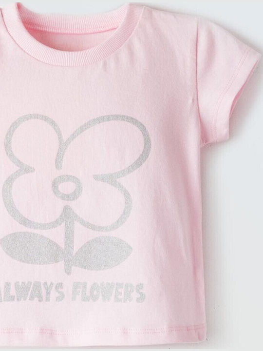 Παιδική Μπλούζα Κοντομάνικη Ροζ Always Flowers