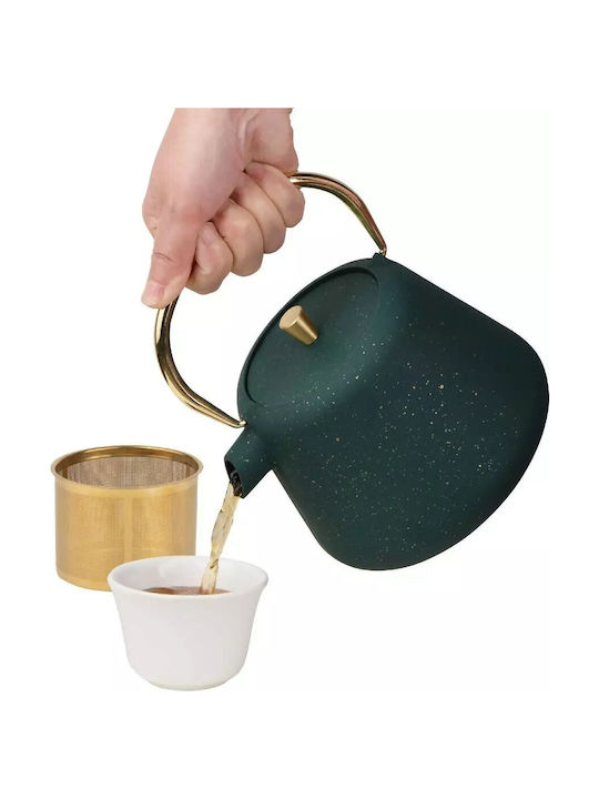 KING Hoff Kettle Teekanne mit Filter Gusseisen Grün 1000ml