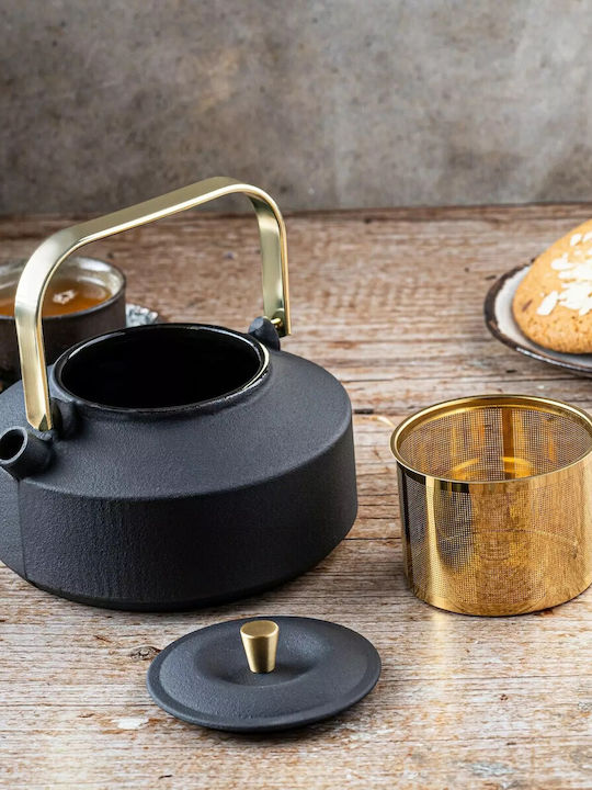 KING Hoff Teapot with Filter Cast Iron Black 1000ml