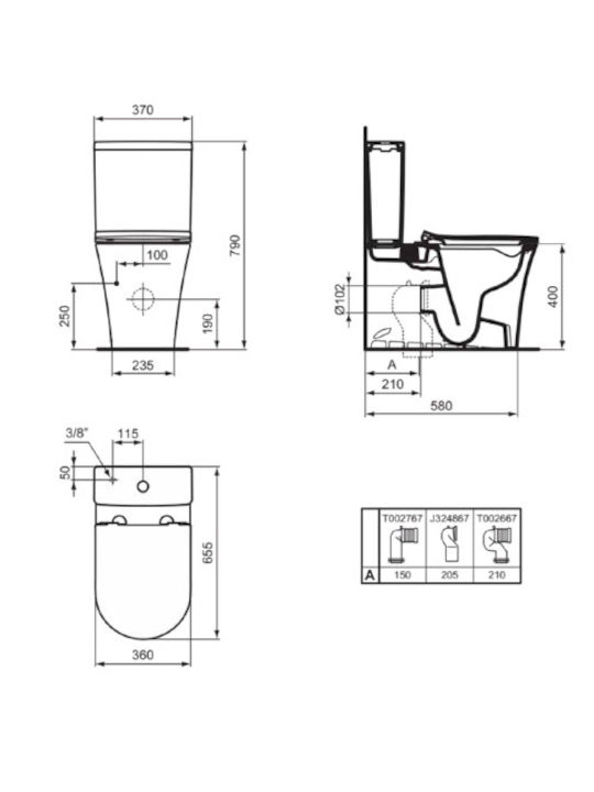Ideal Standard Тоалетна, стояща на пода с тоалетна чиния с Капак Софт Клоуз Бяла