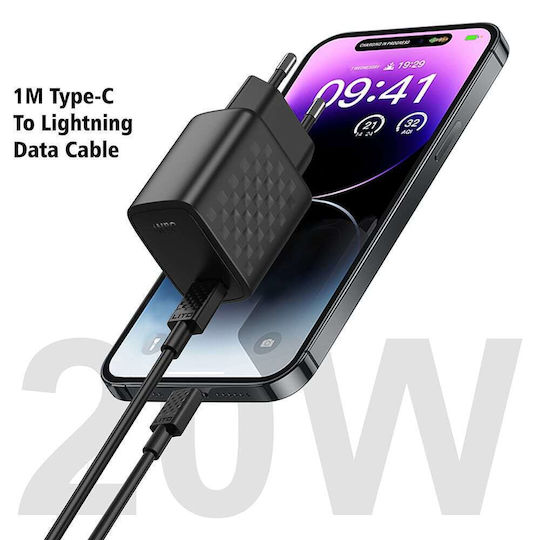 Lito Ladegerät GaN mit USB-C Anschluss und Kabel USB-C - Lightning 20W Stromlieferung Schwarzs (LC13)