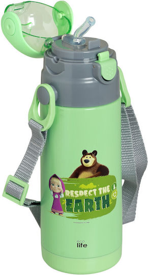 Ecolife Kids Water Bottle Thermos Stainless Steel with Straw Green 400ml