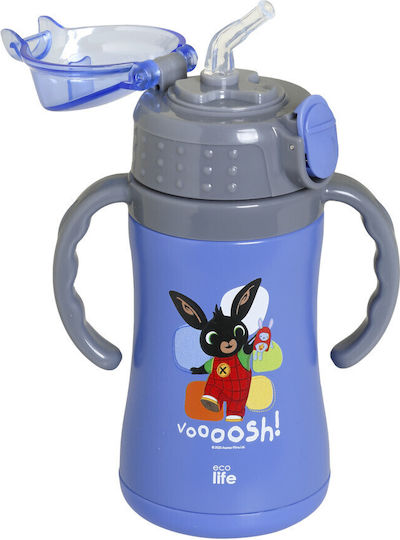 Ecolife Kids Water Bottle Thermos Stainless Steel with Straw Blue 300ml