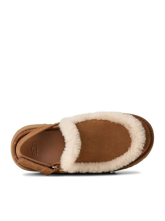 Suede Mules with Chunky High Heel in Brown Color