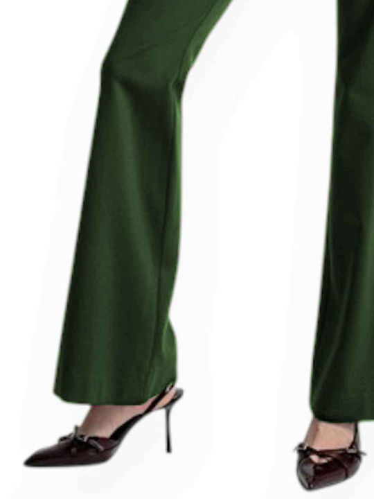 Damen Hoch tailliert Stoff Hose Schlag Khaki, Green