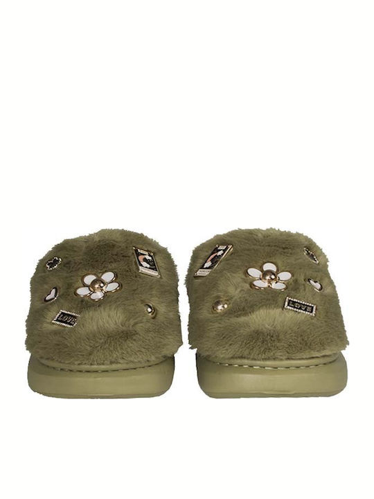 Winter Women's Slippers with Fur Green