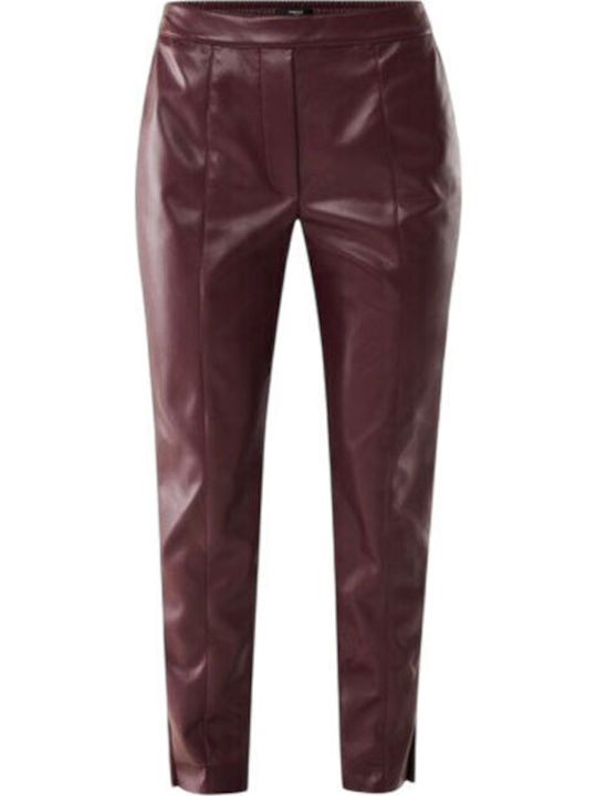 Women's Fabric Trousers Straight Line Dark Red