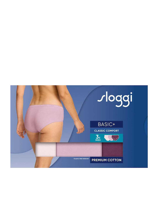 Basic Midi High Waist Women's Slip 3Pack Ecru/pink/purple