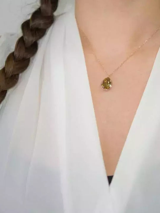 Olive Necklace of Pink Gold Plated Silver with Brown Zircon