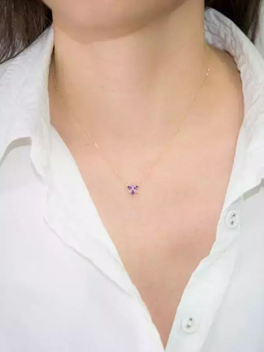 Halskette mit Blumenmuster aus 14K Gold mit Zirkon Rosa