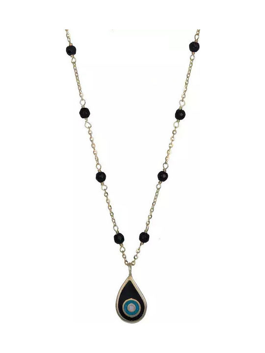 Rosary Necklace Eye Made of 14K Gold Black