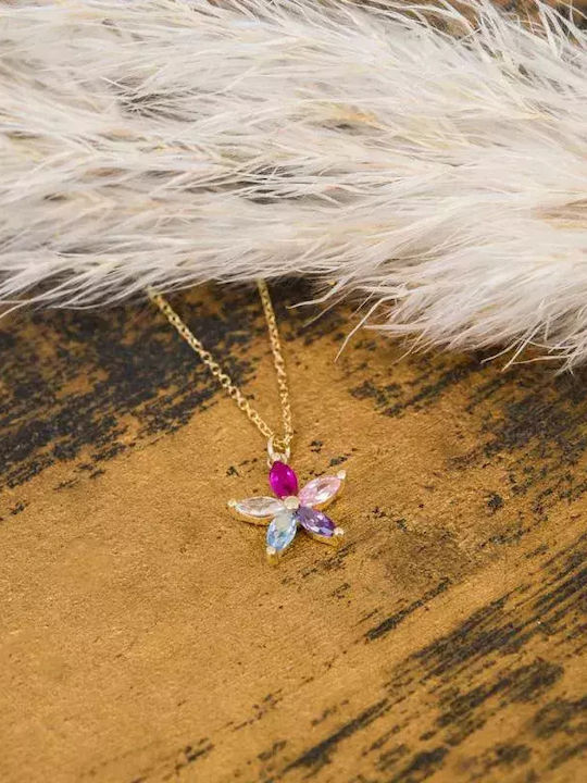 Charm mit Design Blume aus Gold 14K mit Zirkon