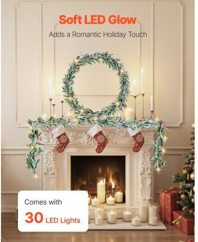 Vevor Lighted Christmas Garland Red 275x10cm 1pc