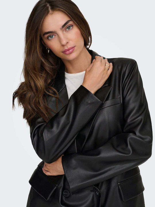 Only Blazer pentru femei Piele Sacou Black