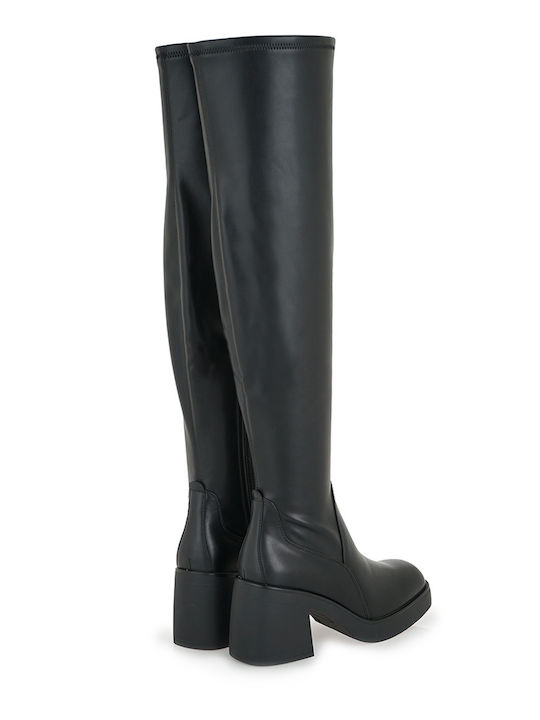 Synthetic Leather Over the Knee High Heel Women's Boots Black