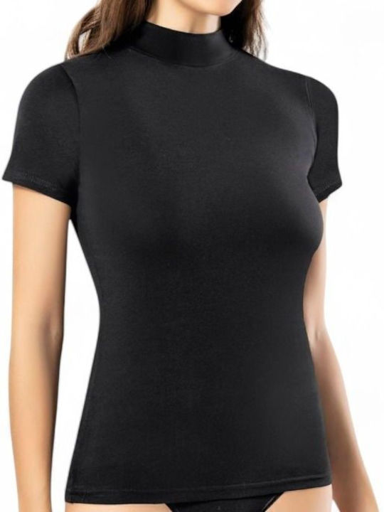 Women's Short Sleeve Turtleneck T-Shirt Black